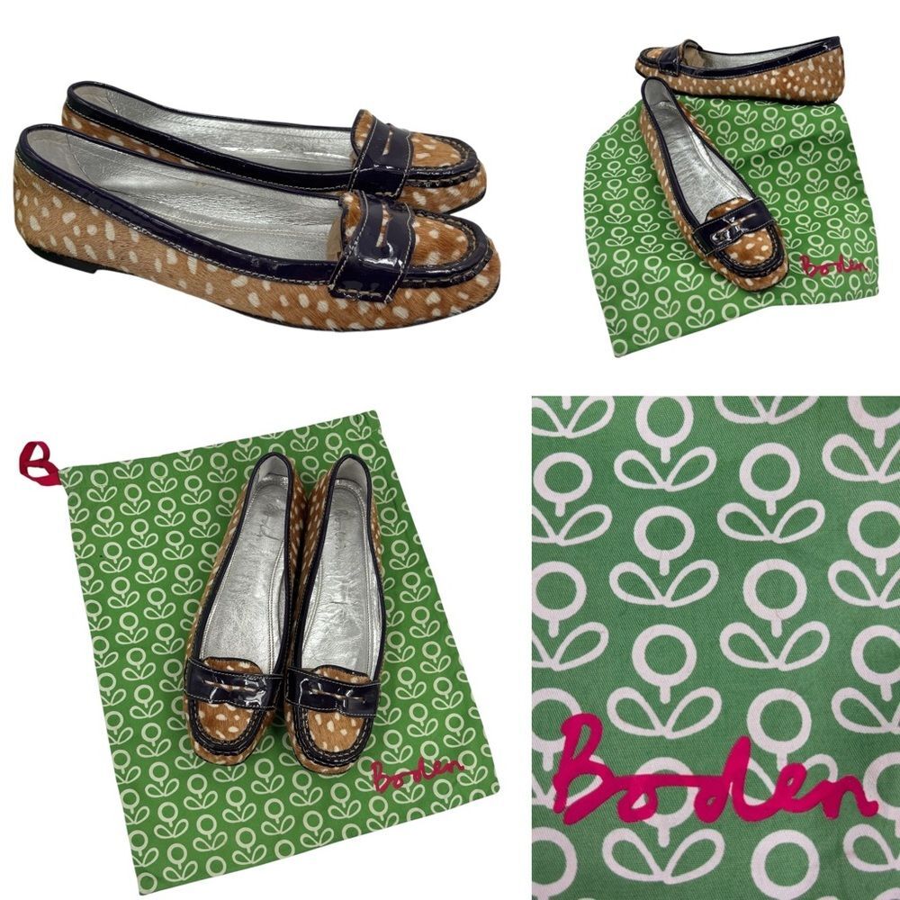 Boden Tan Polka Dot Horsehair Penny Loafer Shoes w/Dust Bag Sz. 39/8